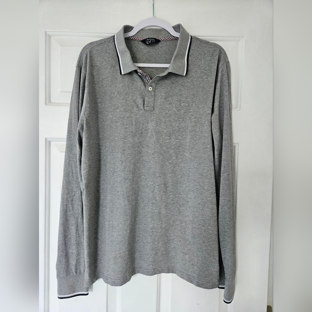 Men's Ben Sherman long sleeve gray polo shirt...size L